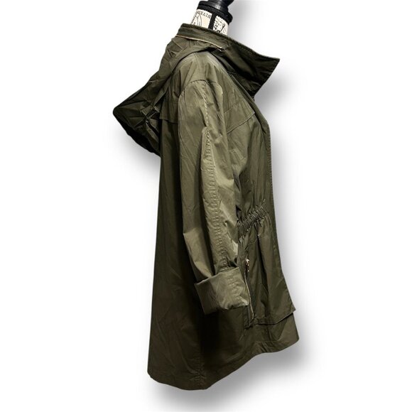 Antonio Melani XL Olive Green Hooded Utility Trench Coat Gold Zip Jacket Fall - Picture 8 of 14